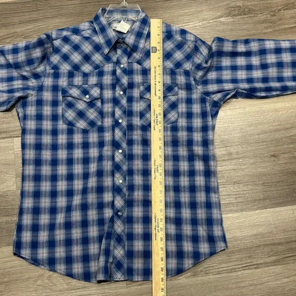 Wrangler Western Plaid Pearl Snap Shirt – Large – Long Sleeve – Blue - Picture 6 of 9